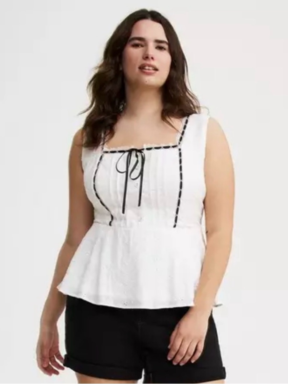 torrid White Eyelet Peplum Camisole with Black Trim